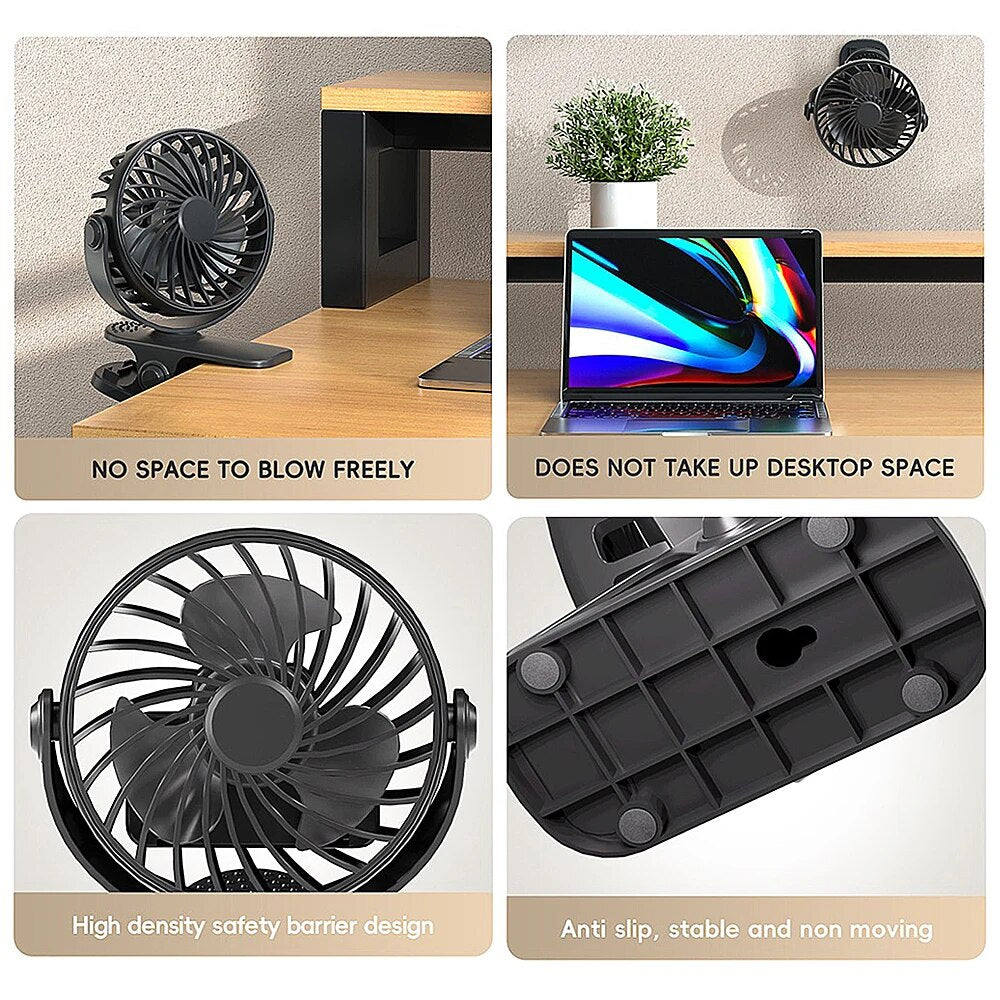 720° Rotatable Clip Fan with Night Light for Easy Portability