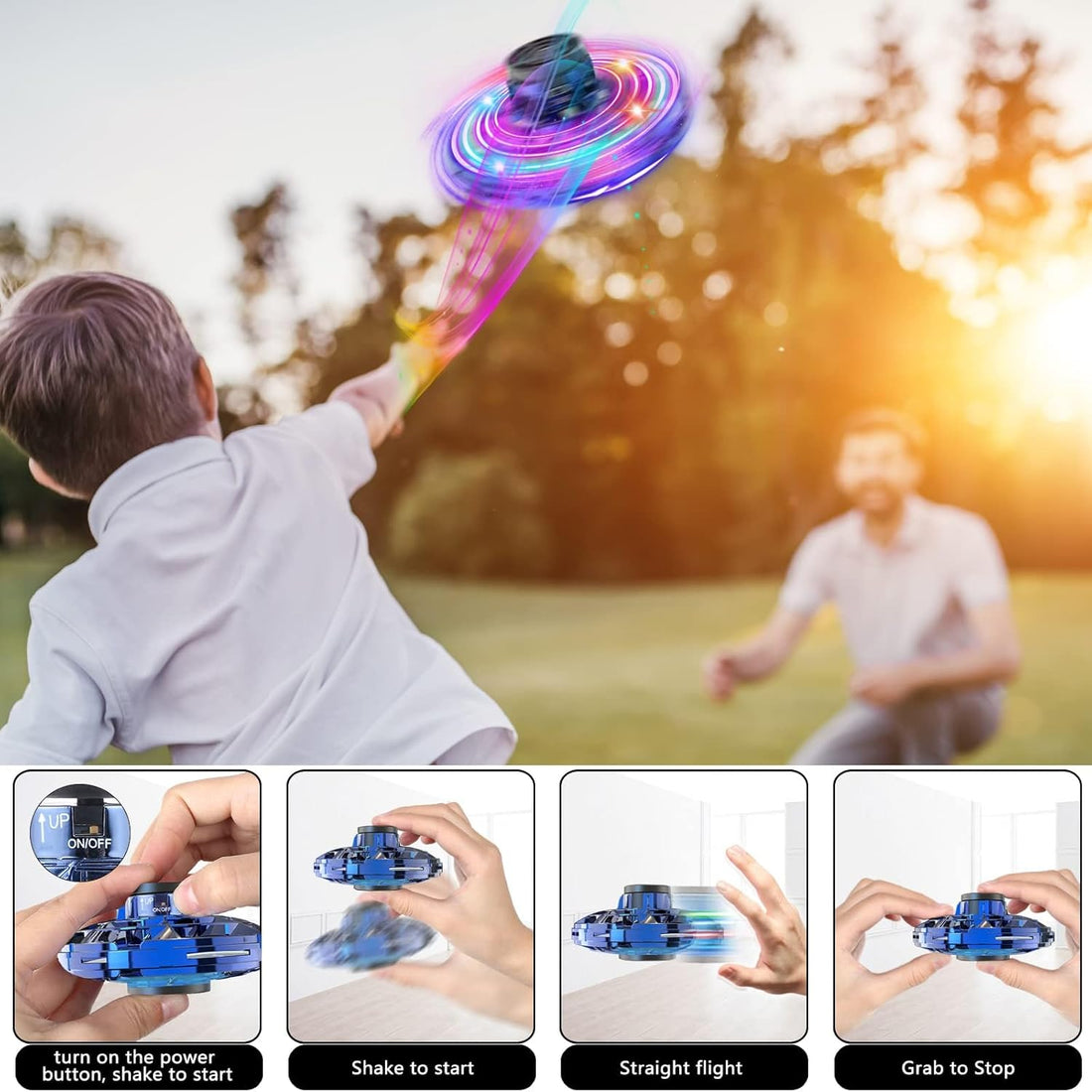 Flying Spinner with LED Lights  USB Rechargeable for Fun Indoor Outdoor