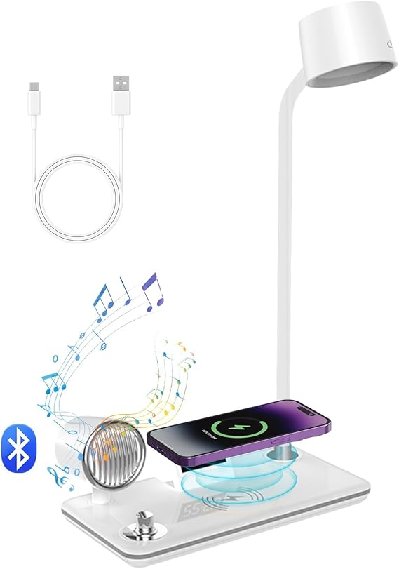 LED Desk Lamp with Wireless Charger and Bluetooth Speaker