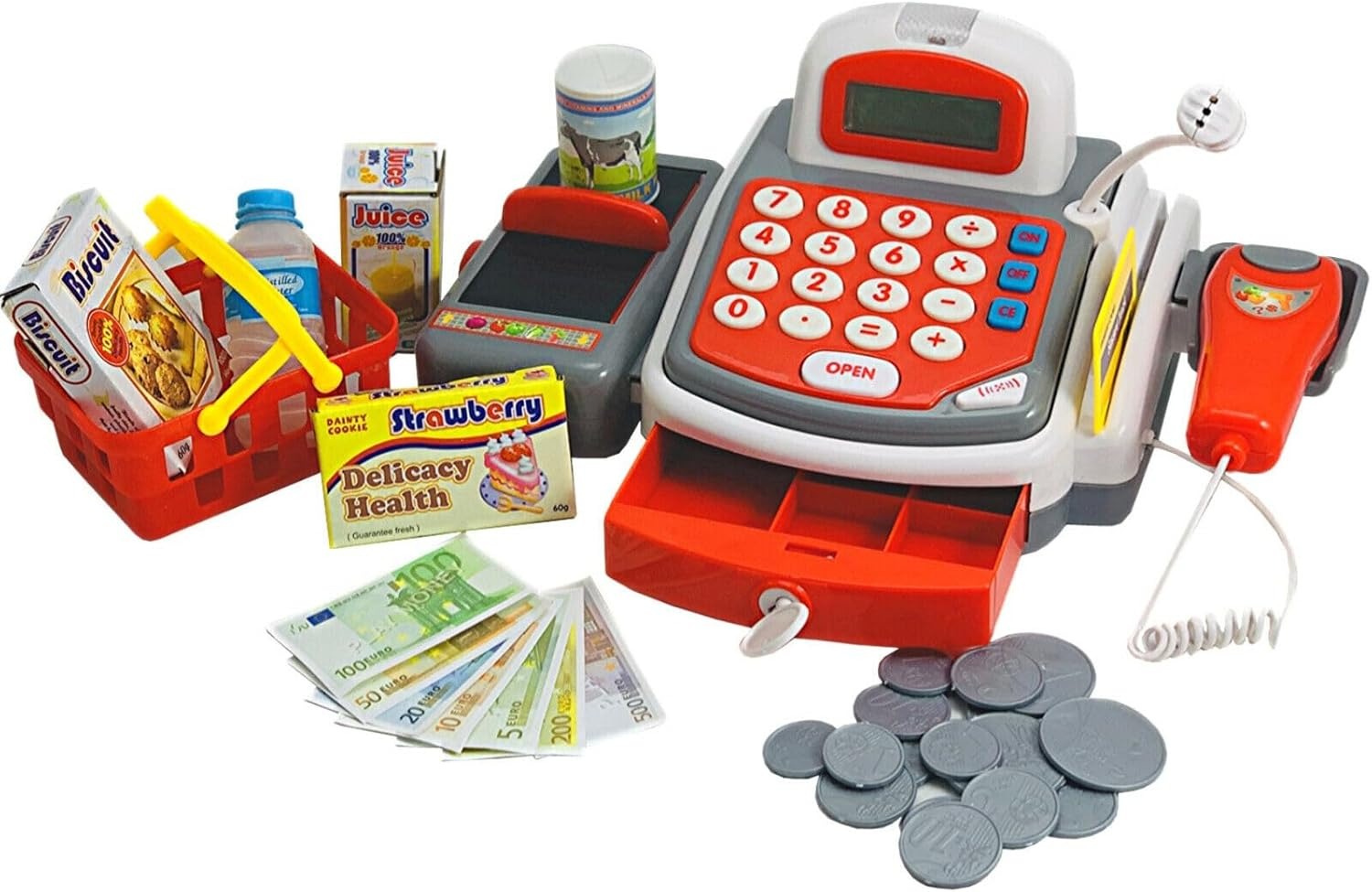Pretend Play Store Cashier Cash Register Kit with Scanner