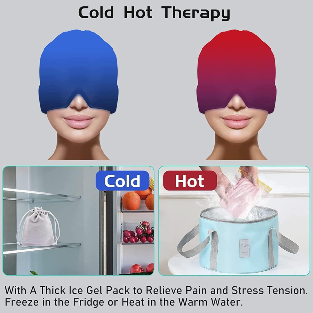 Hot & Cold Migraine Relief Ice Cap | Reusable Headache & Sinus Therapy Mask
