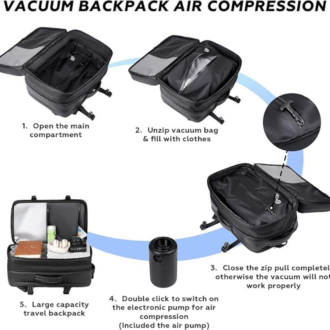 Traveling Bag Vacuum Compression With Air Pump Device 17-Inch Backpack, Waterproof Oxford Fabric
